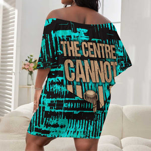 Chinua Achebe Off Shoulder Short Dress with Tribal Mask Design, Things Fall Apart Quote and Teal Abstract - African Pride