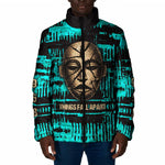Chinua Achebe Padded Jacket with Tribal Mask Design, Things Fall Apart Quote and Teal Abstract - African Pride