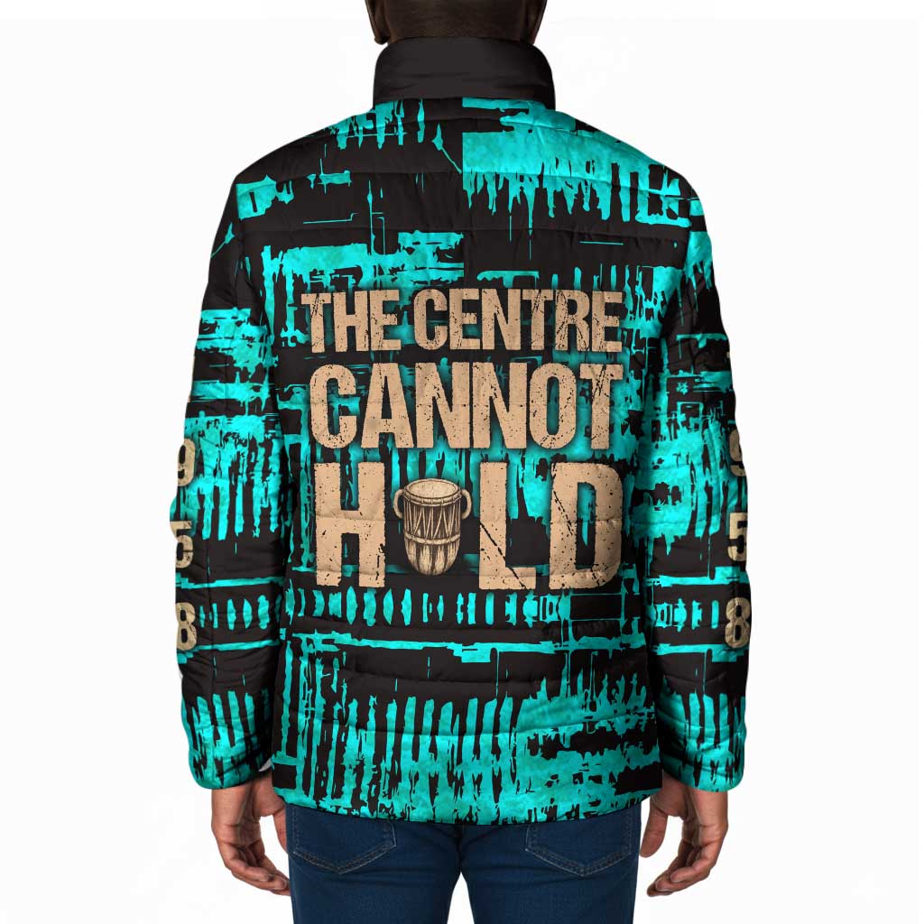 Chinua Achebe Padded Jacket with Tribal Mask Design, Things Fall Apart Quote and Teal Abstract - African Pride