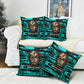 Chinua Achebe Pillow Cover with Tribal Mask Design, Things Fall Apart Quote and Teal Abstract - African Pride