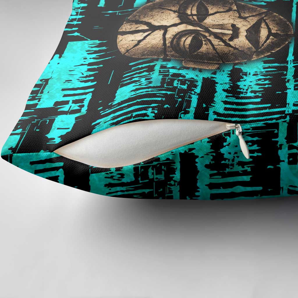 Chinua Achebe Pillow Cover with Tribal Mask Design, Things Fall Apart Quote and Teal Abstract - African Pride
