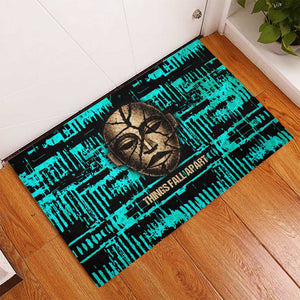 Chinua Achebe Rubber Doormat with Tribal Mask Design, Things Fall Apart Quote and Teal Abstract - African Pride