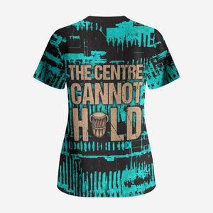 Chinua Achebe Scrub Top with Tribal Mask Design, Things Fall Apart Quote and Teal Abstract - African Pride