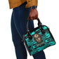 Chinua Achebe Shoulder Handbag with Tribal Mask Design, Things Fall Apart Quote and Teal Abstract - African Pride