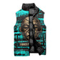 Chinua Achebe Sleeveless Puffer Jacket with Tribal Mask Design, Things Fall Apart Quote and Teal Abstract - African Pride