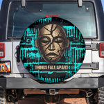 Chinua Achebe Spare Tire Cover with Tribal Mask Design, Things Fall Apart Quote and Teal Abstract - African Pride