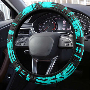 Chinua Achebe Steering Wheel Cover with Tribal Mask Design, Things Fall Apart Quote and Teal Abstract - African Pride