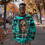 Chinua Achebe Sweatshirt with Tribal Mask Design, Things Fall Apart Quote and Teal Abstract - African Pride