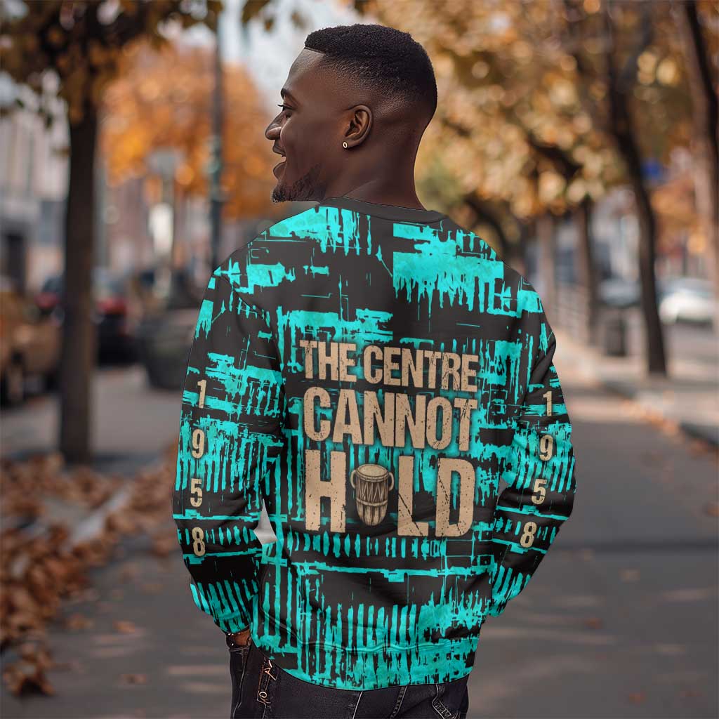 Chinua Achebe Sweatshirt with Tribal Mask Design, Things Fall Apart Quote and Teal Abstract - African Pride