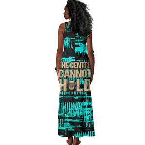 Chinua Achebe Tank Maxi Dress with Tribal Mask Design, Things Fall Apart Quote and Teal Abstract - African Pride