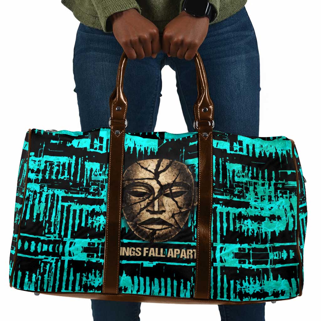 Chinua Achebe Travel Bag with Tribal Mask Design, Things Fall Apart Quote and Teal Abstract - African Pride