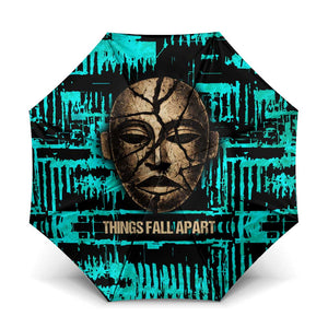 Chinua Achebe Umbrella with Tribal Mask Design, Things Fall Apart Quote and Teal Abstract - African Pride