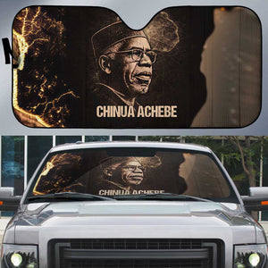 Chinua Achebe Auto Sun Shade with Sepia Portrait, Lion Historians Quote and Vintage African Map - African Pride