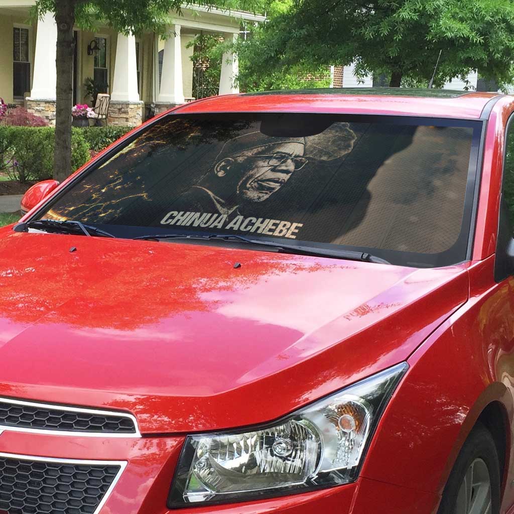 Chinua Achebe Auto Sun Shade with Sepia Portrait, Lion Historians Quote and Vintage African Map - African Pride