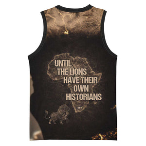 Chinua Achebe Basketball Jersey with Sepia Portrait, Lion Historians Quote and Vintage African Map - African Pride