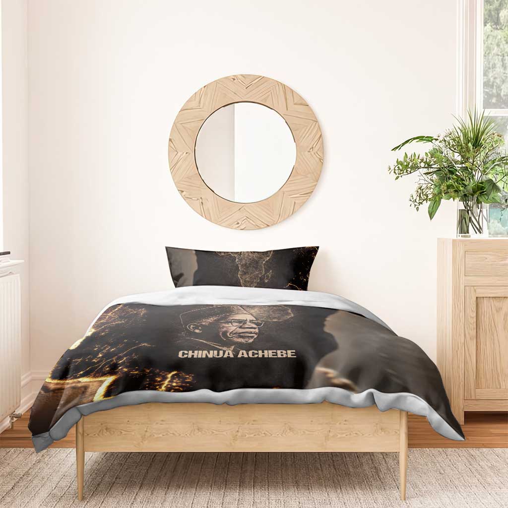 Chinua Achebe Bedding Set with Sepia Portrait, Lion Historians Quote and Vintage African Map - African Pride