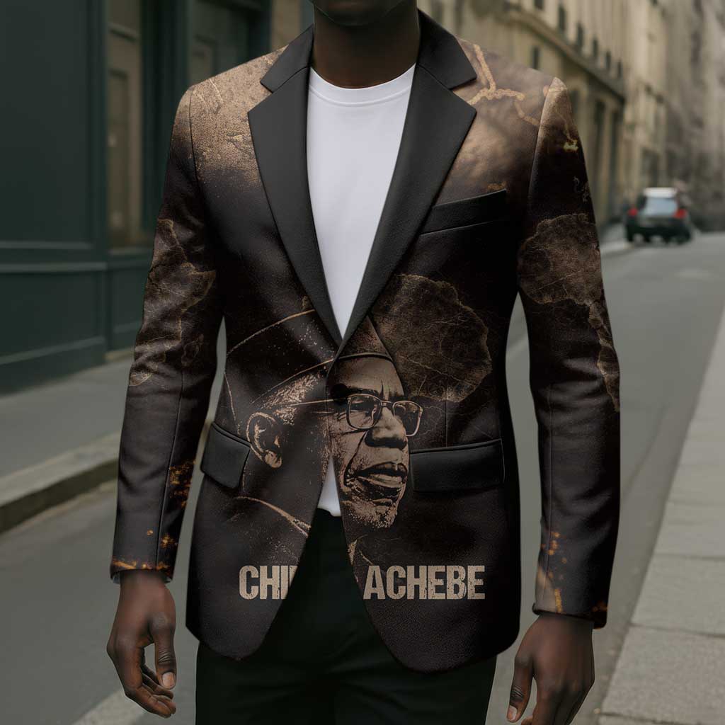 Chinua Achebe Blazer with Sepia Portrait, Lion Historians Quote and Vintage African Map - African Pride