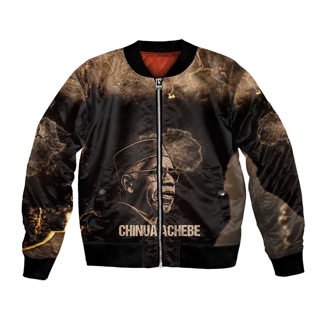 Chinua Achebe Bomber Jacket with Sepia Portrait, Lion Historians Quote and Vintage African Map - African Pride