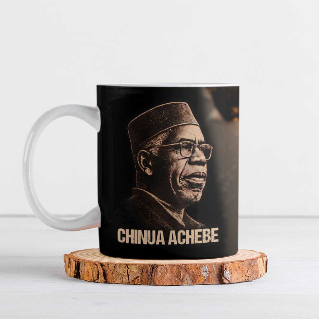 Chinua Achebe Ceramic Mug with Sepia Portrait, Lion Historians Quote and Vintage African Map - African Pride