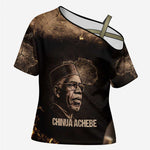 Chinua Achebe Cross Shoulder Shirt with Sepia Portrait, Lion Historians Quote and Vintage African Map - African Pride