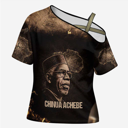 Chinua Achebe Cross Shoulder Shirt with Sepia Portrait, Lion Historians Quote and Vintage African Map - African Pride