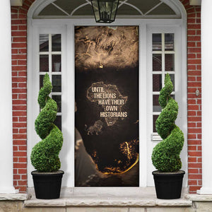 Chinua Achebe Door Cover with Sepia Portrait, Lion Historians Quote and Vintage African Map - African Pride