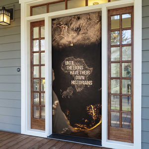 Chinua Achebe Door Cover with Sepia Portrait, Lion Historians Quote and Vintage African Map - African Pride
