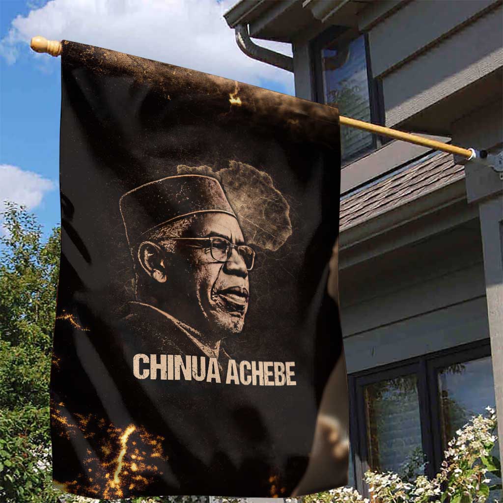 Chinua Achebe Garden Flag with Sepia Portrait, Lion Historians Quote and Vintage African Map - African Pride