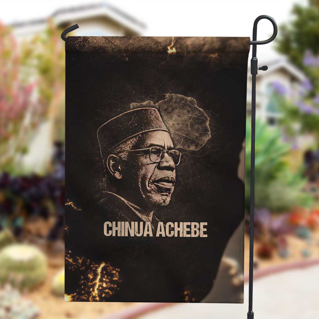 Chinua Achebe Garden Flag with Sepia Portrait, Lion Historians Quote and Vintage African Map - African Pride