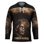 Chinua Achebe Hockey Jersey with Sepia Portrait, Lion Historians Quote and Vintage African Map - African Pride