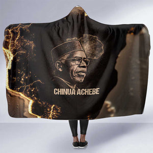 Chinua Achebe Hooded Blanket with Sepia Portrait, Lion Historians Quote and Vintage African Map - African Pride