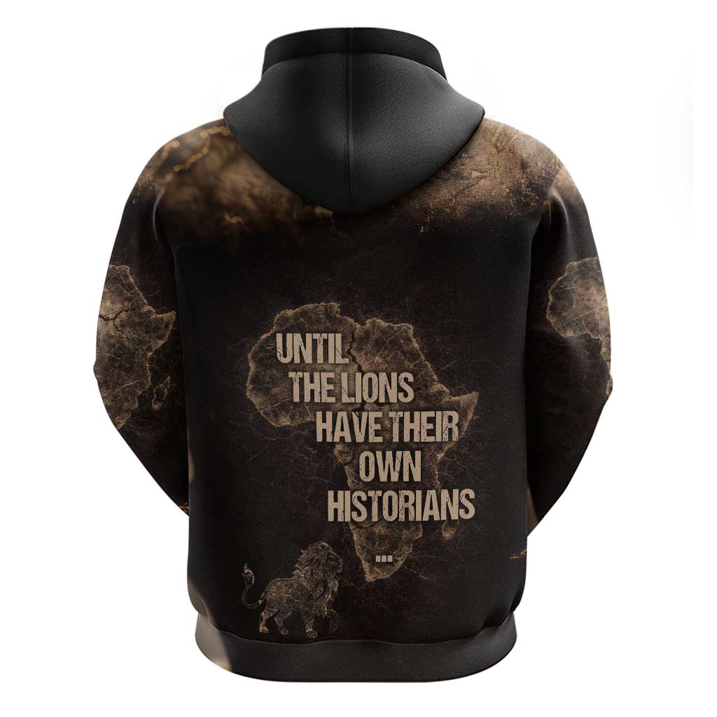 Chinua Achebe Hoodie with Sepia Portrait, Lion Historians Quote and Vintage African Map - African Pride