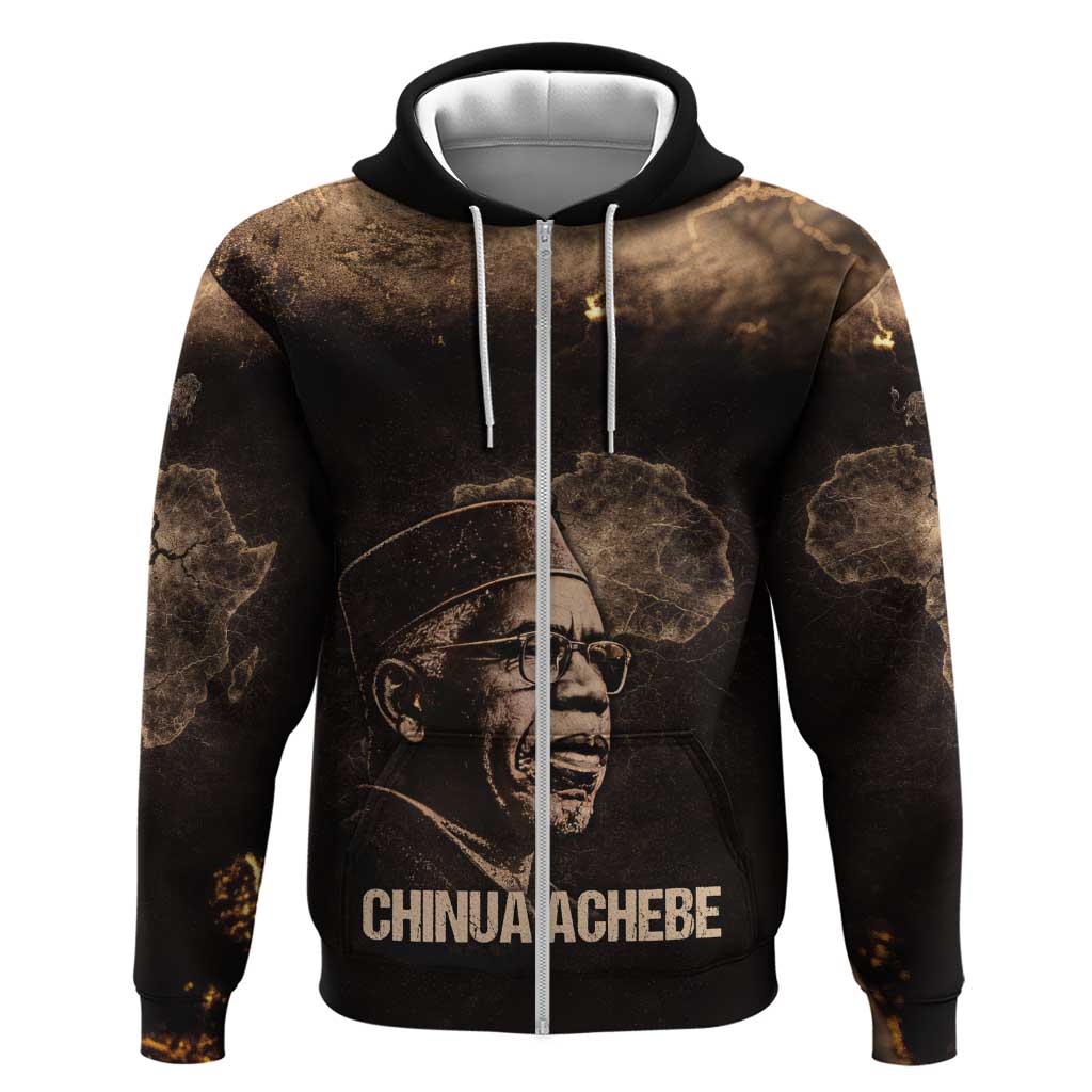 Chinua Achebe Hoodie with Sepia Portrait, Lion Historians Quote and Vintage African Map - African Pride