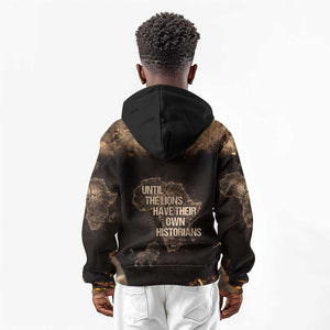 Chinua Achebe Kid Hoodie with Sepia Portrait, Lion Historians Quote and Vintage African Map - African Pride