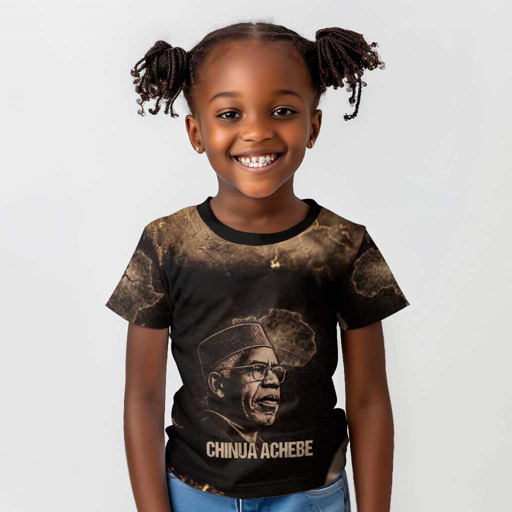 Chinua Achebe Kid T shirt with Sepia Portrait, Lion Historians Quote and Vintage African Map - African Pride