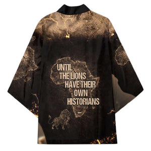 Chinua Achebe Kimono with Sepia Portrait, Lion Historians Quote and Vintage African Map - African Pride