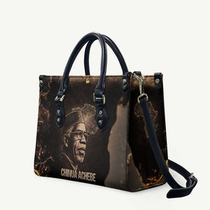 Chinua Achebe Leather Bag with Sepia Portrait, Lion Historians Quote and Vintage African Map - African Pride