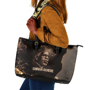 Chinua Achebe Leather Tote Bag with Sepia Portrait, Lion Historians Quote and Vintage African Map - African Pride