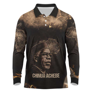 Chinua Achebe Long Sleeve Polo Shirt with Sepia Portrait, Lion Historians Quote and Vintage African Map - African Pride
