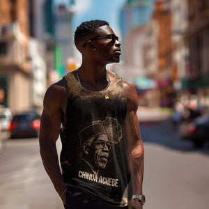 Chinua Achebe Men Tank Top with Sepia Portrait, Lion Historians Quote and Vintage African Map - African Pride