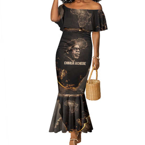Chinua Achebe Mermaid Dress with Sepia Portrait, Lion Historians Quote and Vintage African Map - African Pride