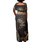 Chinua Achebe Off Shoulder Maxi Dress with Sepia Portrait, Lion Historians Quote and Vintage African Map - African Pride