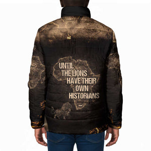 Chinua Achebe Padded Jacket with Sepia Portrait, Lion Historians Quote and Vintage African Map - African Pride
