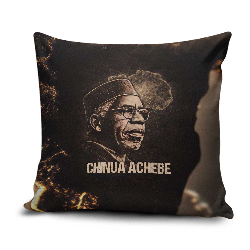 Chinua Achebe Pillow Cover with Sepia Portrait, Lion Historians Quote and Vintage African Map - African Pride