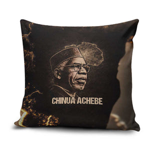 Chinua Achebe Pillow Cover with Sepia Portrait, Lion Historians Quote and Vintage African Map - African Pride
