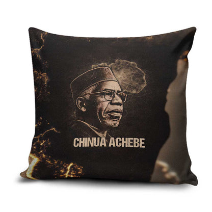 Chinua Achebe Pillow Cover with Sepia Portrait, Lion Historians Quote and Vintage African Map - African Pride