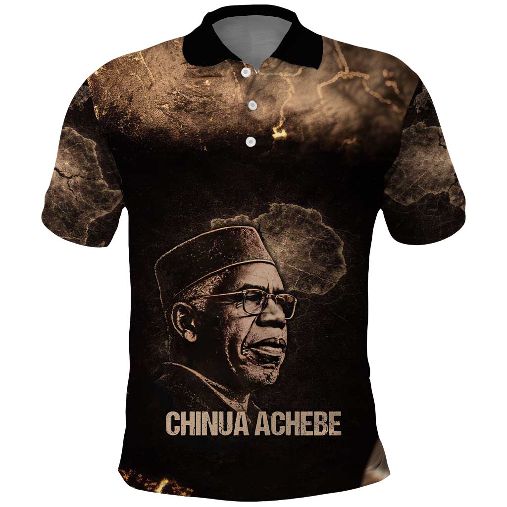 Chinua Achebe Polo Shirt with Sepia Portrait, Lion Historians Quote and Vintage African Map - African Pride