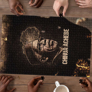 Chinua Achebe Puzzle with Sepia Portrait, Lion Historians Quote and Vintage African Map - African Pride
