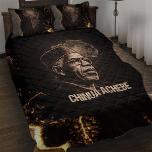Chinua Achebe Quilt Bed Set with Sepia Portrait, Lion Historians Quote and Vintage African Map - African Pride