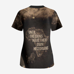 Chinua Achebe Scrub Top with Sepia Portrait, Lion Historians Quote and Vintage African Map - African Pride